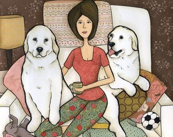 ORIGINAL PAINTING, The Best Seat, Great Pyrenees dog art