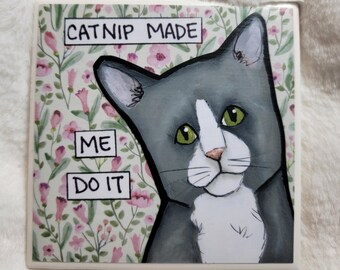 Catnip cat decorative coaster tile