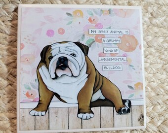 Spirit Animal Bulldog decorative coaster tile