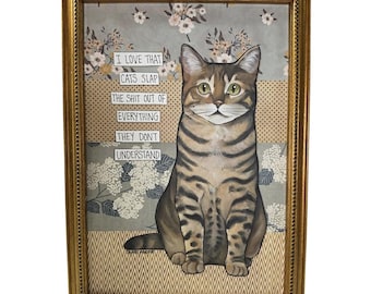 I LOVE THAT, handmade cat original wall art sign