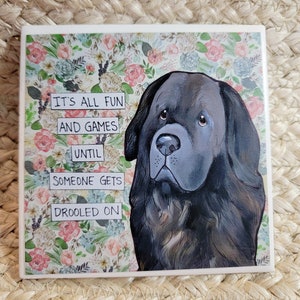Drooled On Newfoundland dog decorative coaster tile