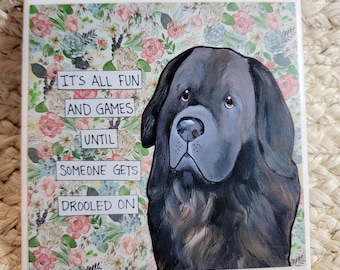 Drooled On Newfoundland dog decorative coaster tile