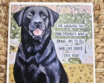 Bring Joy, Black Labrador Retriever dog decorative coaster tile