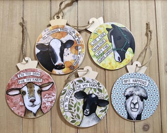 Animal Ornaments. Cow, Horse, Goat, Llama