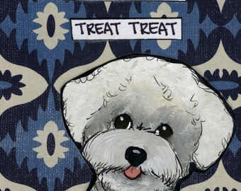 Treat Treat Bichon dog wall art print gifts