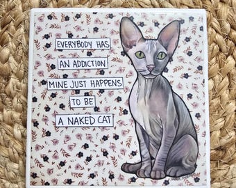 A Naked Cat, decorative coaster tile