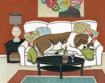 St Bernard Couch Hog, dog art print