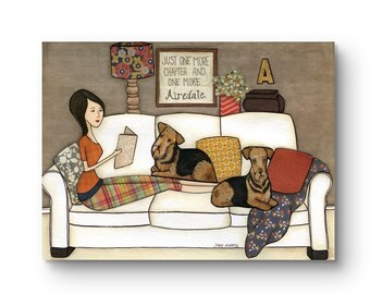 Airedale Terrier Art Print: Dog & Book Lover Gift