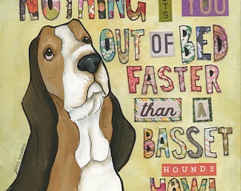 Basset Hound Howl, dog wall art print. Great dog lovers gift ideas.