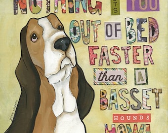 Basset Hound Howl, dog wall art print gift