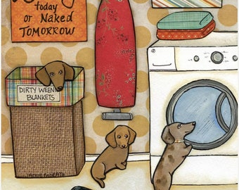 Keep Your Wieners Clean, dachshund dog wall art print