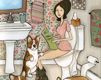 ORIGINAL PAINTING, Just Think, corgi art
