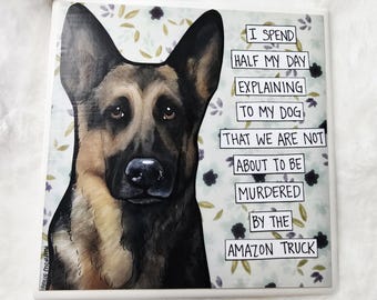 Delivery Truck, German Shepherd dog coaster tile