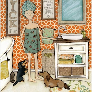 Lick&#39;em Dry, dachshund dog wall art print