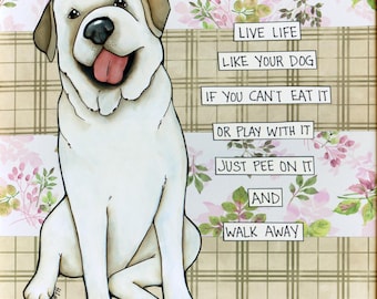 Live Life, Yellow Labrador Retriever dog, wall art print