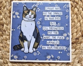 Sparkle in Your Eyes, cat decorative coaster tile