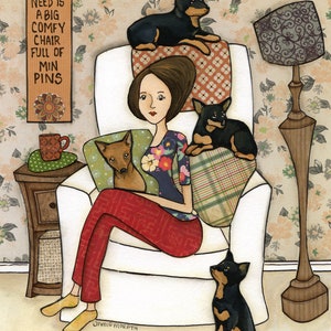 Chair Full of Min Pins, Miniature Pinscher dog wall art print