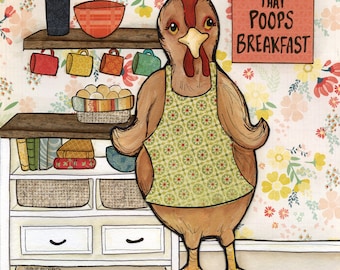 ORIGINAL PAINTING Chicken Poop Whimsical Chicken kitchen wall decor. Great gifts for chicken lovers or chicken egg loving moms.