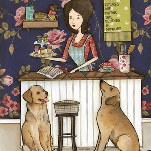 Cupcakes Are Muffins, Golden Retriever dog wall art print