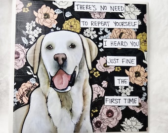 Repeat Yourself, yellow Labrador Retriever dog coaster tile