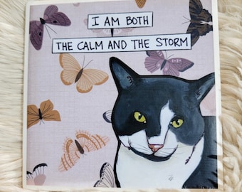 Calm and Storm cat decorative coaster tile