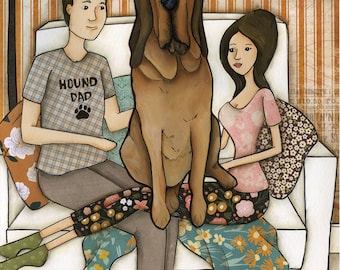 ORIGINAL PAINTING Live Laugh Lovin Bloodhound mixed media painting