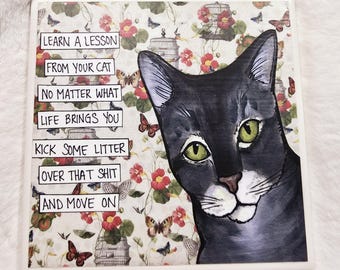 Move On, cat #4 decorative coaster tile