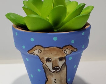 ONE of a KIND ORIGINAL Greyhound dog mini pot with artificial succulent