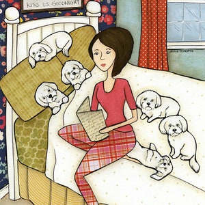 Tuck Us In, Maltese dog wall art print