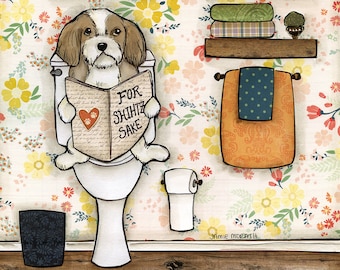 ORIGINAL PAINTING Turd Today- Shih Tzu dog Original mixed media painting