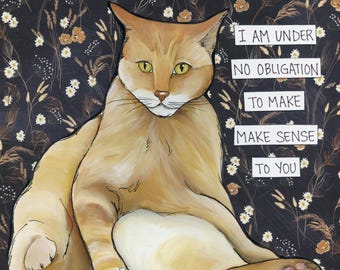 No Obligation, cat wall art print. Great gift ideas for cat lovers.