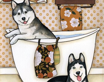ORIGINAL Clog the Drain, Siberian Husky dog art