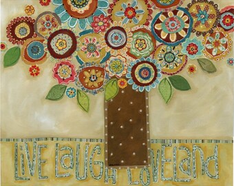 ORIGINAL PAINTING Live Laugh Loveland, floral ORIGINAL mixed media painting