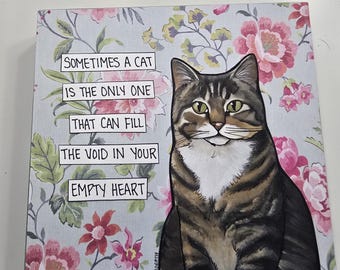 ORIGINAL Fill The Void, mixed media cat painting