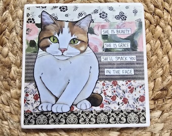 Beauty and Grace, cat decorative coaster tile