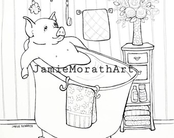 Pig Bath, 3 coloring pages