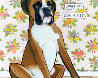 Grown Adult Boxer, dog wall art print gifts