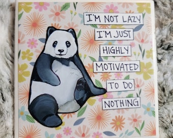 Not Lazy panda bear decorative coaster tile