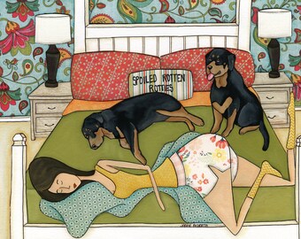 Spoiled Rotten Rotties, Rottweiler dog wall art print