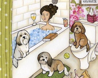 ORIGINAL PAINTING, Happy Havanese, dog bathroom art