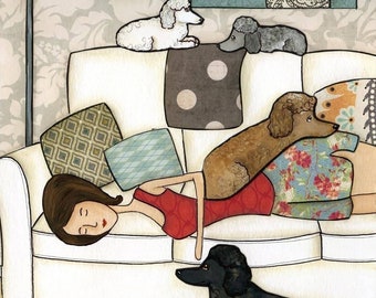 Passed Out With Poodles, art print