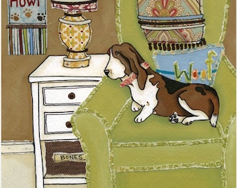 Sweet Basset, Basset Hound dog wall art print. Great dog lovers gift ideas.