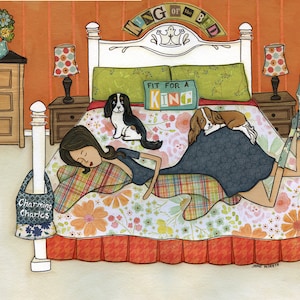 King of the Bed, Cavalier King Charles Spaniel dog art print