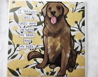 Speed Bump, Golden Retriever dog coaster tile