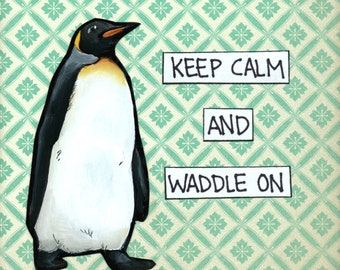 Waddle On, penguin wall art print