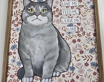 ORIGINAL Love Me, mixed media cat painting