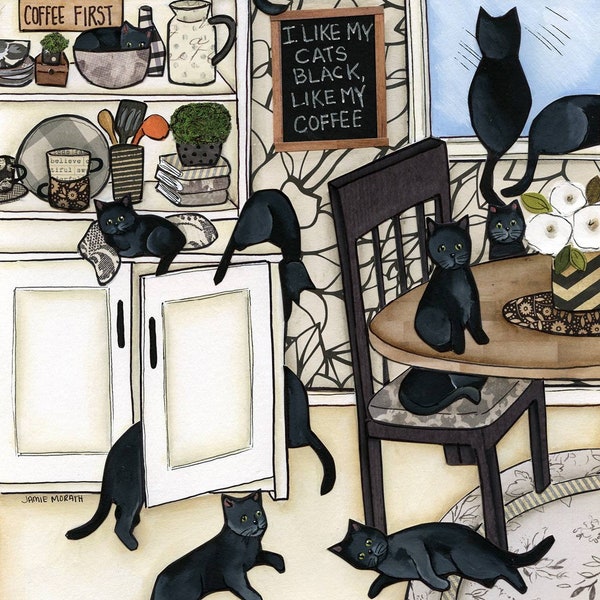 Black Coffee, cat wall art print