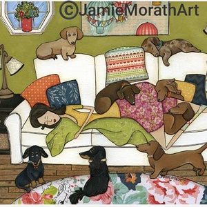 Couch Wieners, dachshund dog wall art print
