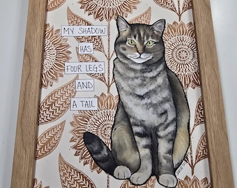 ORIGINAL  My Shadow, mixed media cat painting