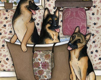 ORIGINAL PAINTING, Get Naked, German Shepherd dog art